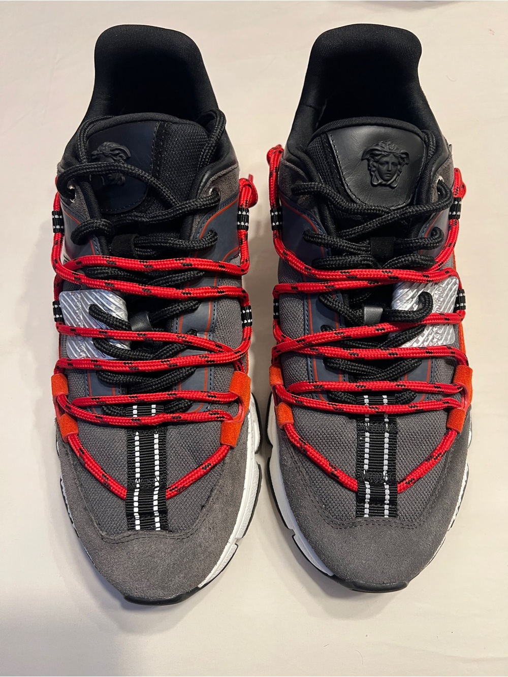 Versace Men’s Black, Gray & Red Designer Sneakers